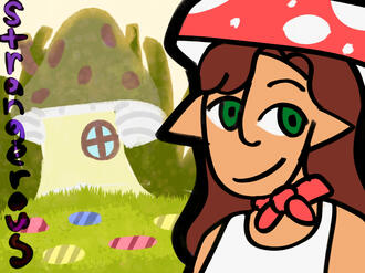 My OC Moe standing in the Elven Retreat from Miitopia.